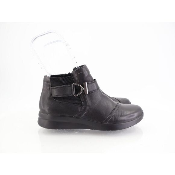 Clarks Women's Boots Ellowyn Strap Size 7.5 Black Leather Wedge Size Zip Comfy - Picture 5 of 11